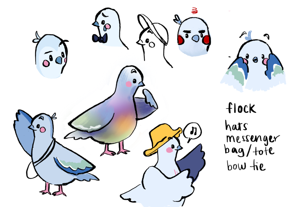 Various sketches of a pigeon